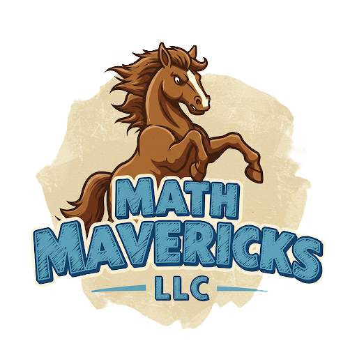 Math Mavericks LLC logo — rearing horse over hand-drawn lettering